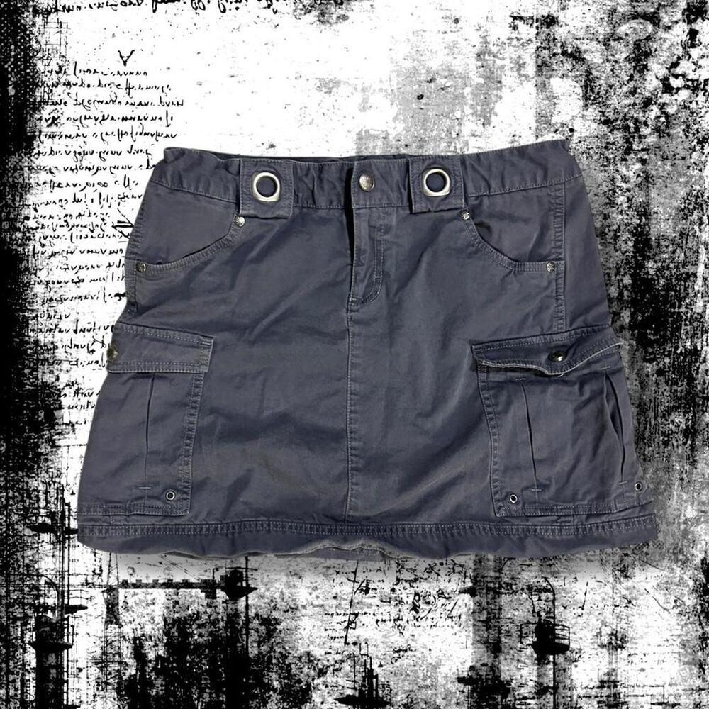 silver eyelet industrial core muted grey cargo mini skirt